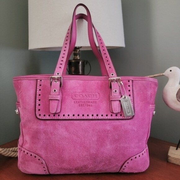 Coach 1430 Legacy Perforated Pink Suede Tote Bag Y2K Vintage